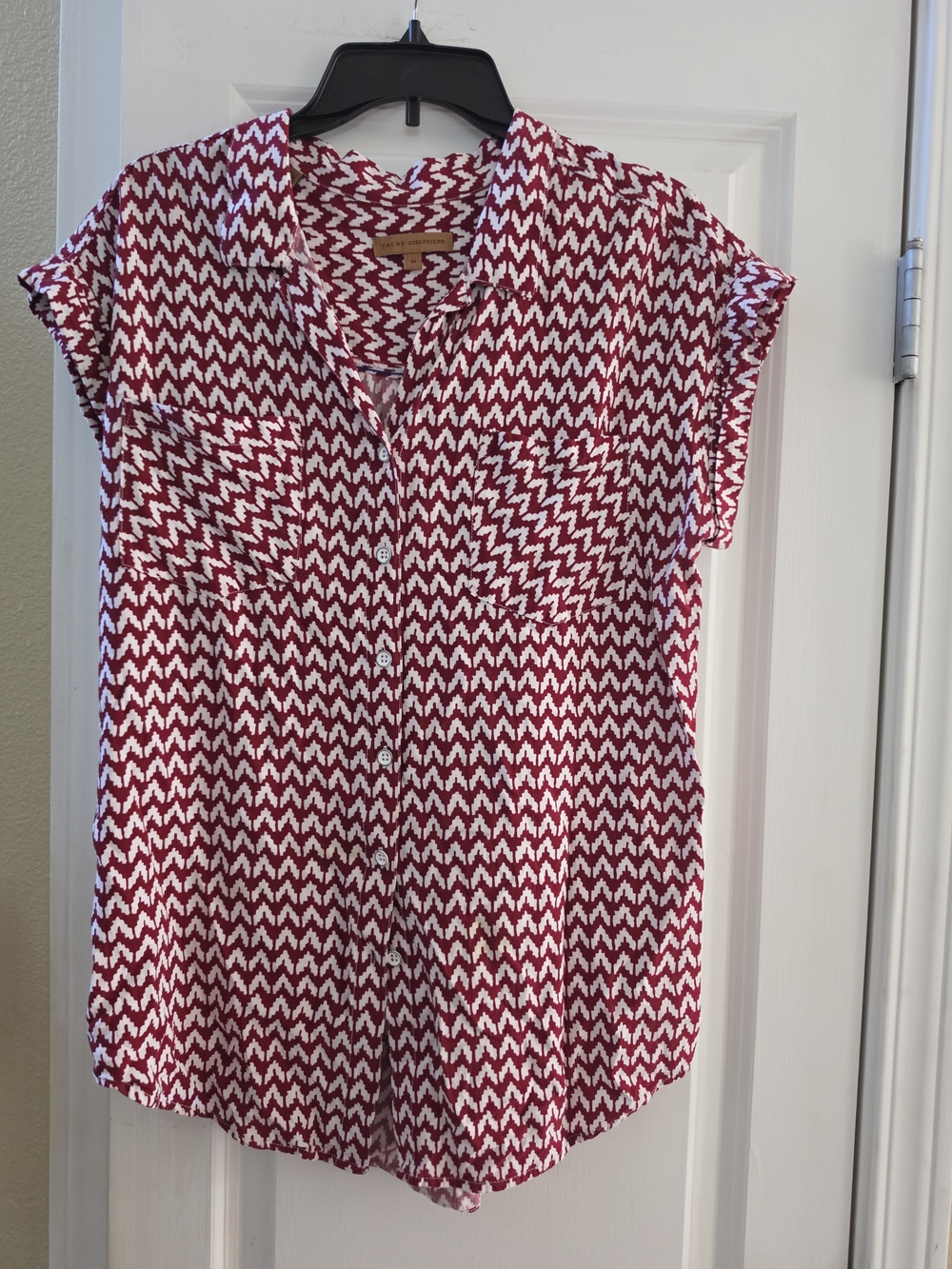 Jacks GIRL Red and White Chevron Short-Sleeve Button Down Top